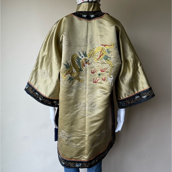Vintage Other - RARE Vintage Silk Antique Japanese Kimono Haori Jacket Dragon Embroidery
